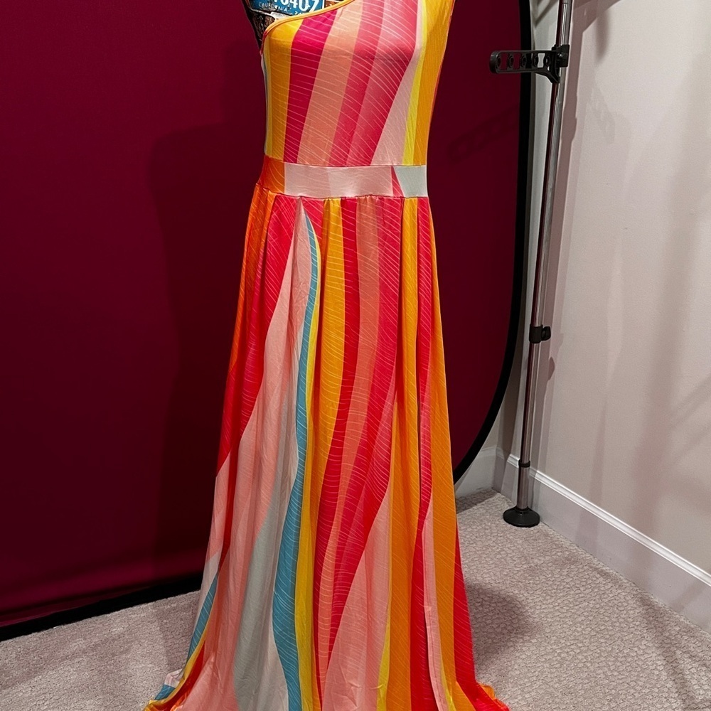ChicMe Vibrant Multi-Color One-Shoulder Print Slit Maxi Sundress (NWOT) - Picture 2 of 12